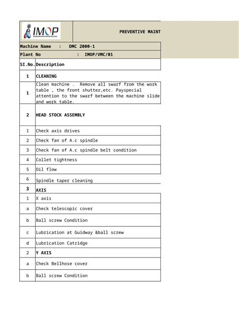 vmc machine check list